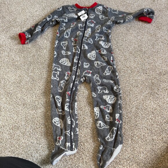 Monkey Bars Fleece Footie PJs Pyjamas 24M NEW Grey Red - Picture 2 of 7